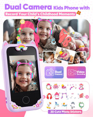 Fiechcco Kids Smart Phone Purple displaying game modes for playful learning