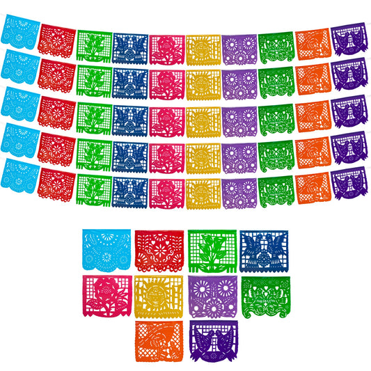 Fiesta Wraps papel picado banner with colorful flags for outdoor fiestas