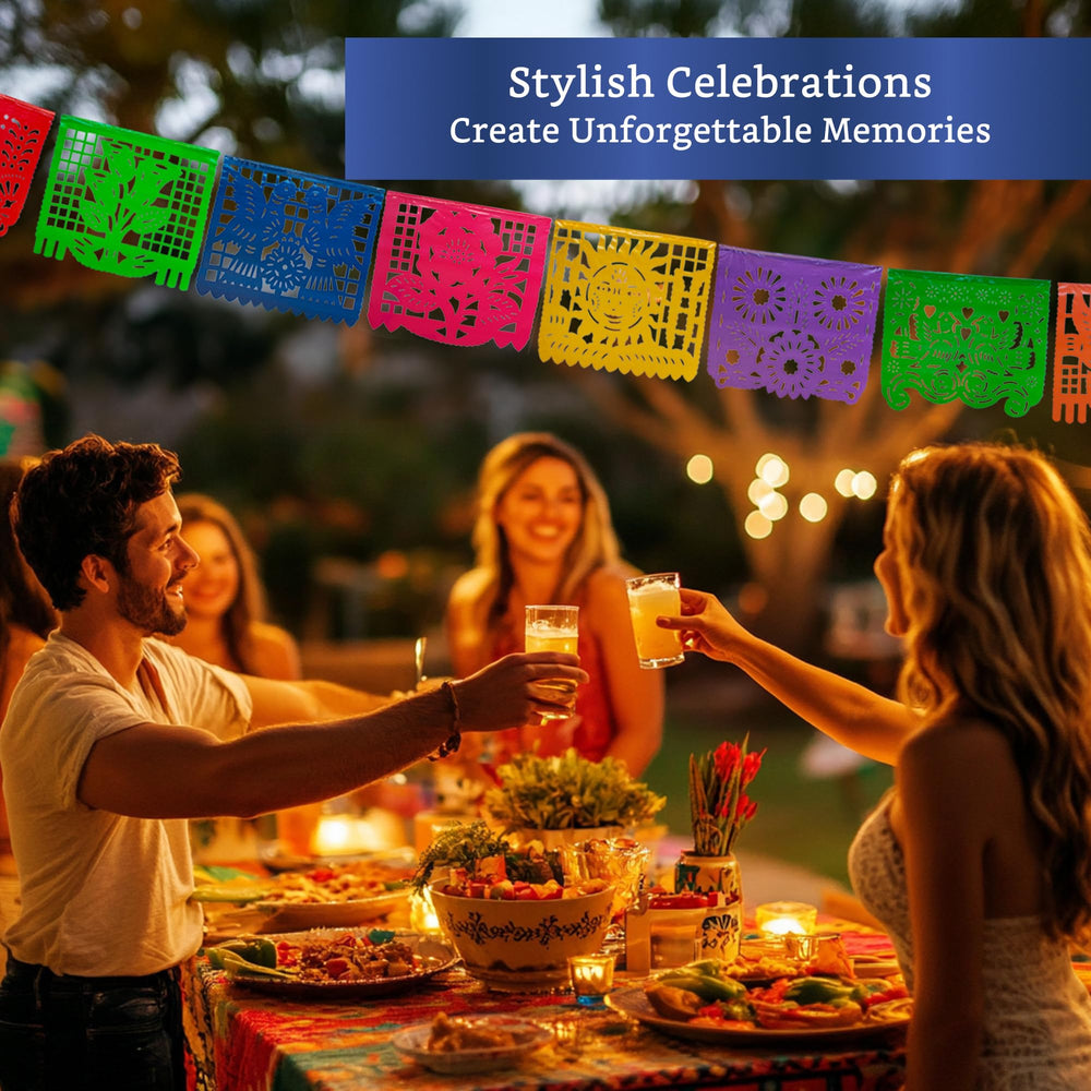 Fiesta Wrapsplastic papel picado banner set for versatile celebrations
