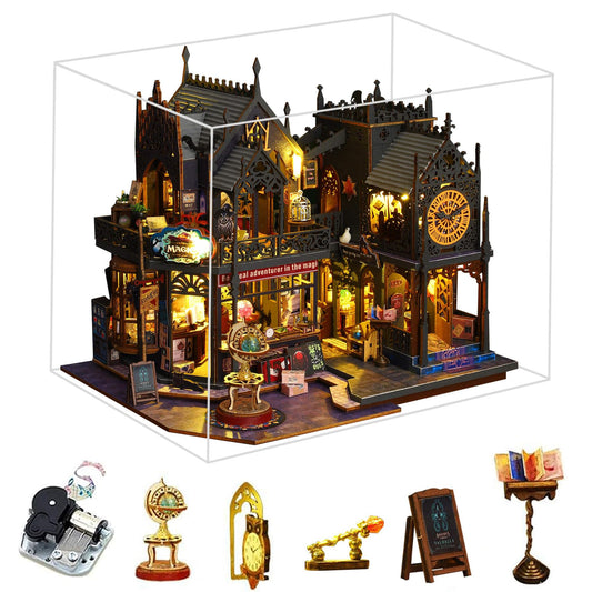 Fifijoy Holo Magic City dollhouse front view with glowing LED lights