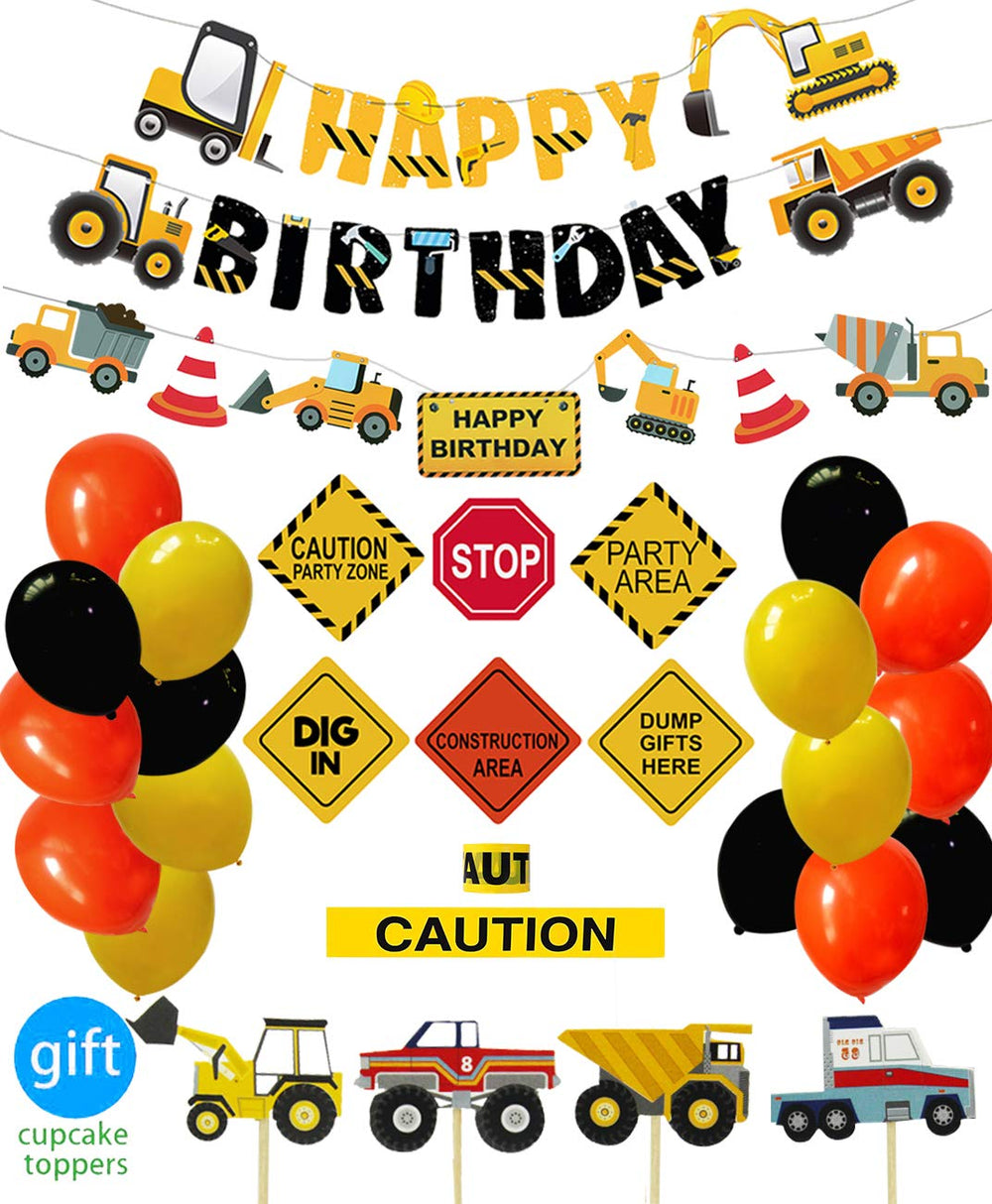 FIGEPO construction banner featuring excavator and bulldozer for a themed party backdrop.