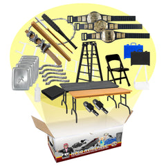 Figures Toy Company breakable tables in a 30-piece wrestling set for dramatic ring moments.