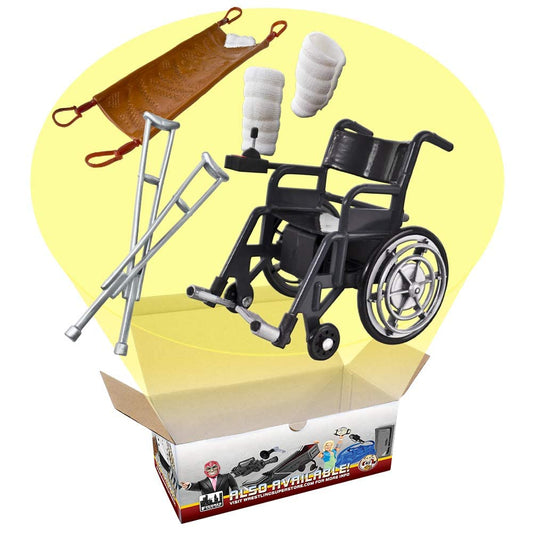 Figures Toy Company Hardcore Injury Wheelchair for wrestling figures, enhances realism in post-match scenes