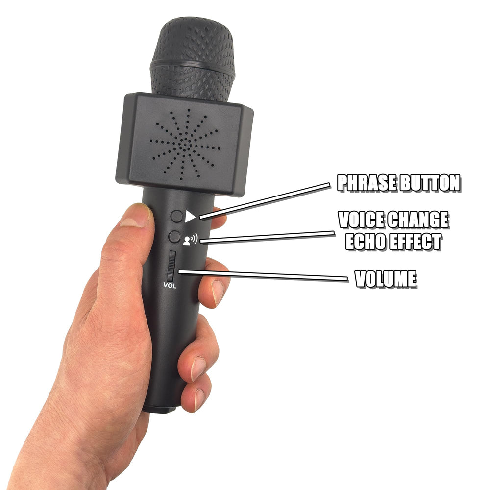 Figures Toy Company microphone demonstrates built-in echo effect for authentic promo calls