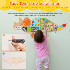 FIIOEOY dinosaur wall panel lacing and spelling section supporting sequencing and literacy.