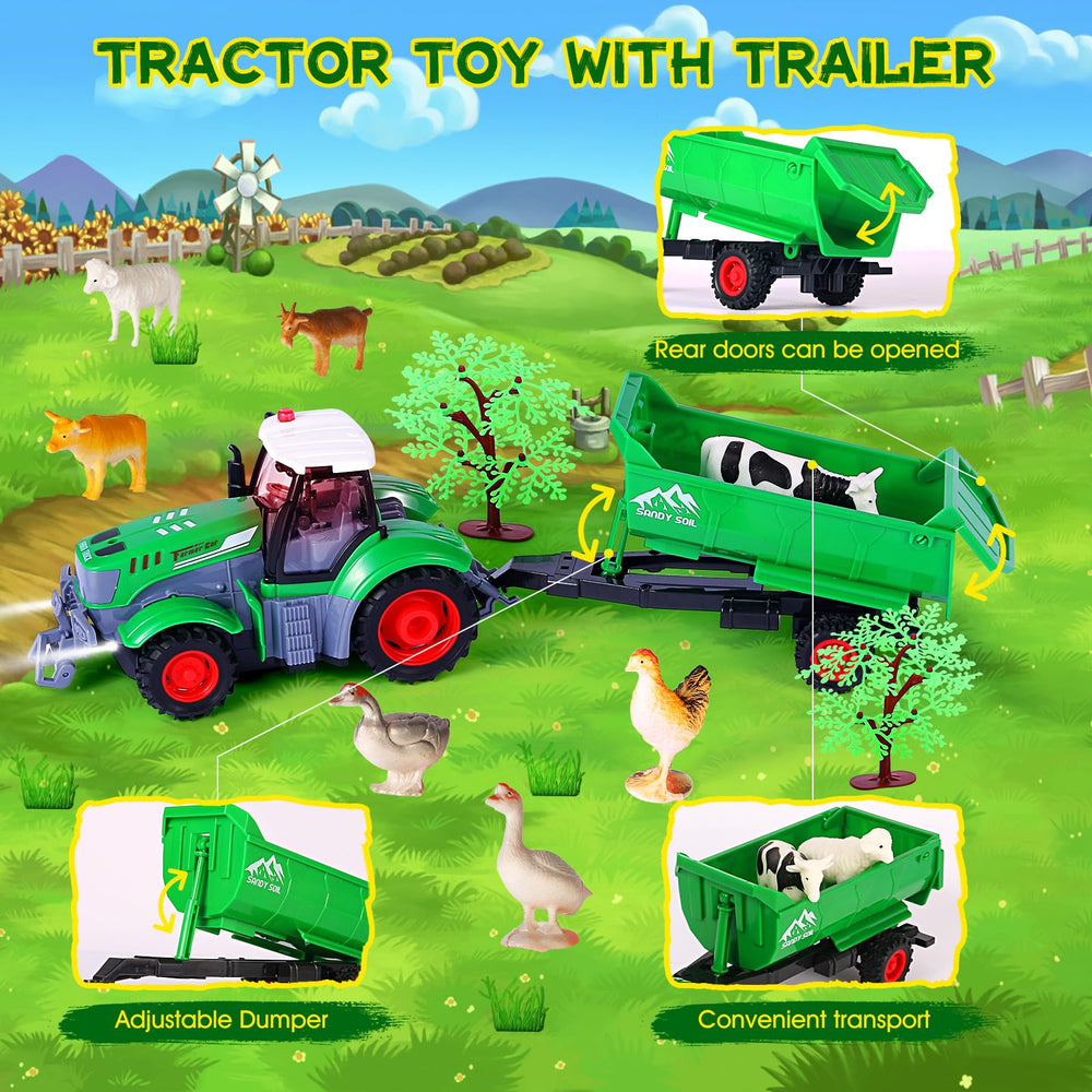 FIIOEOY rc tractor lights and mirrors shown for realistic day and night farm experiences