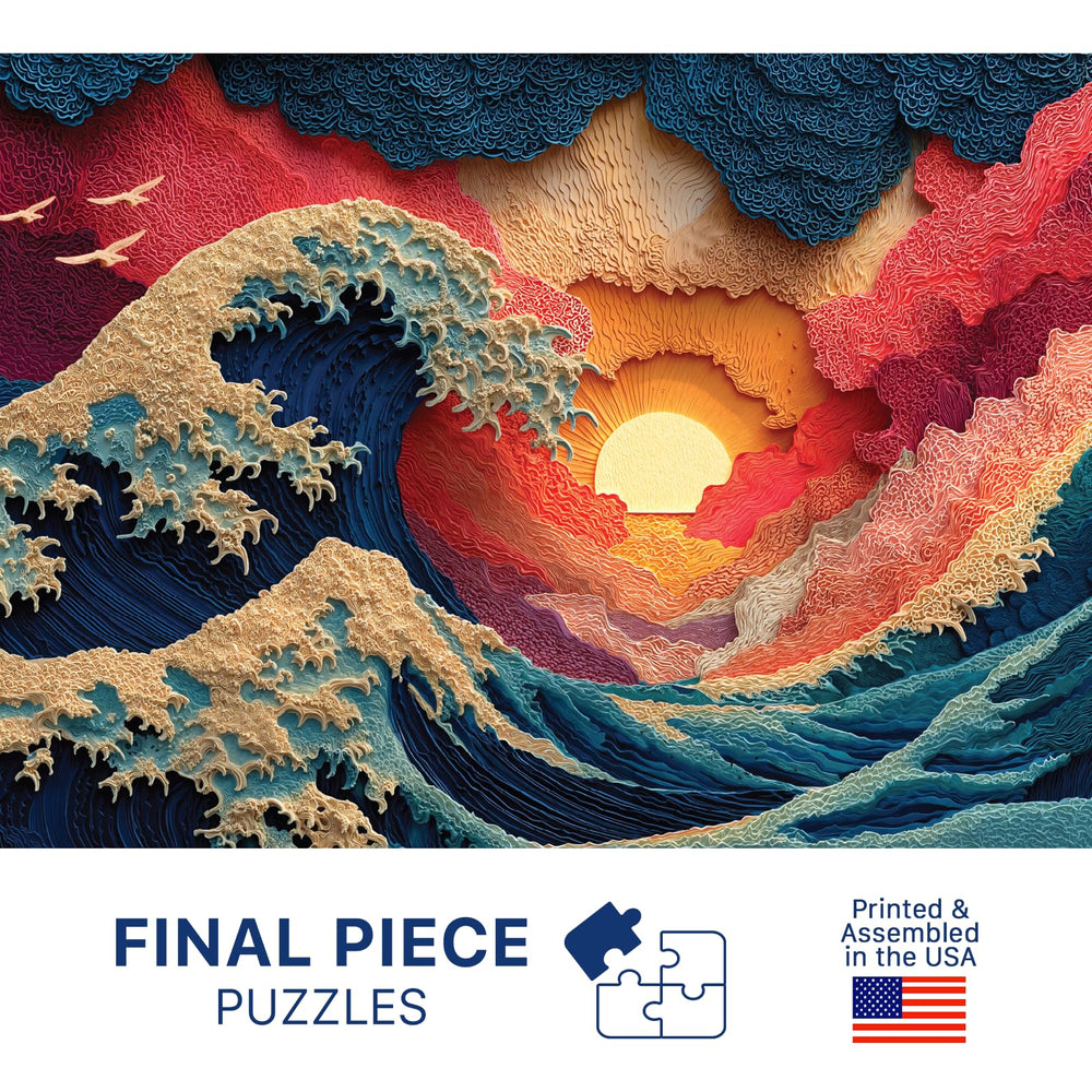 Final Piece Puzzles Great Wave poster 9x13 aids sorting and quick reference during assembly.