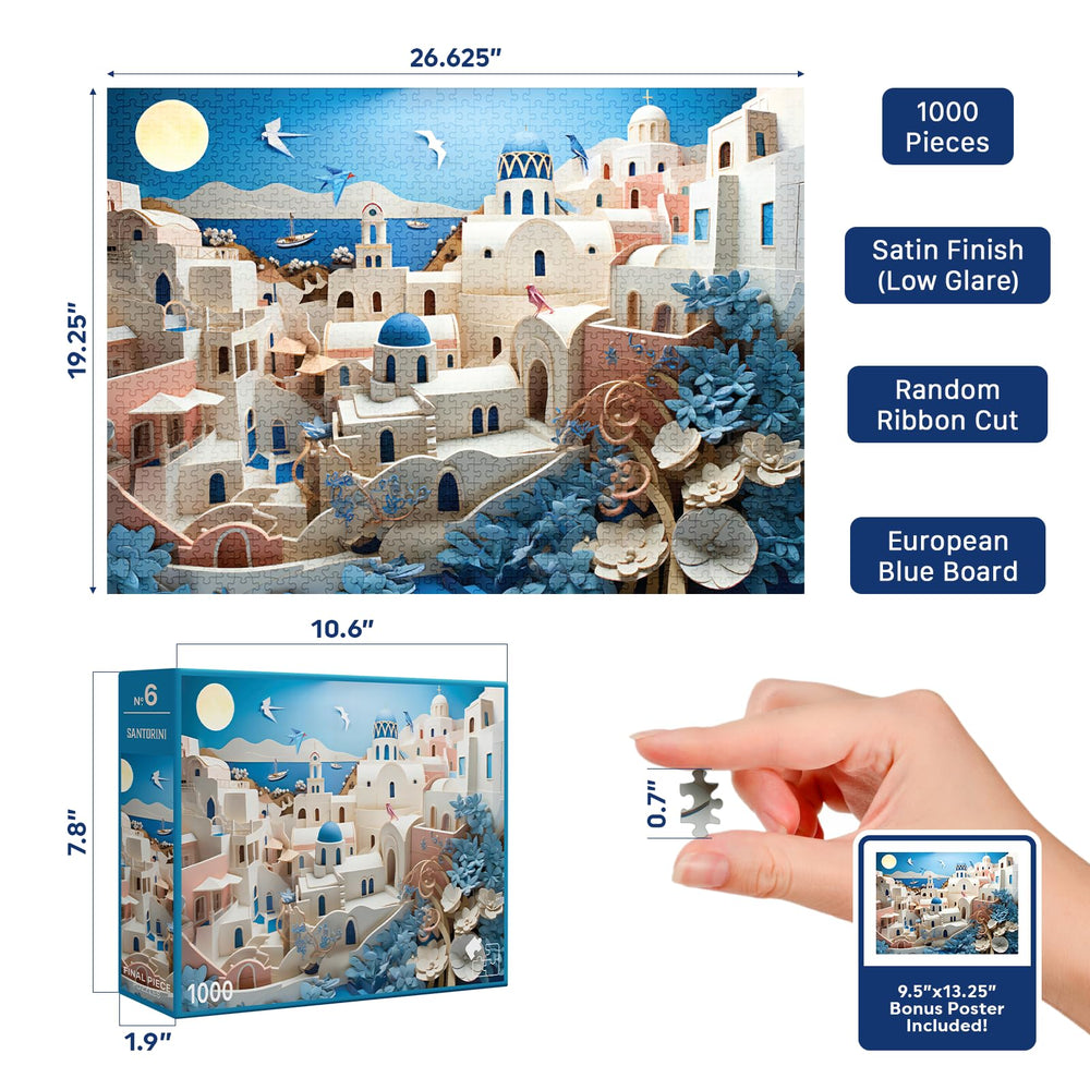 Final Piece Puzzles Santorini sea and sky hues for a relaxing puzzle