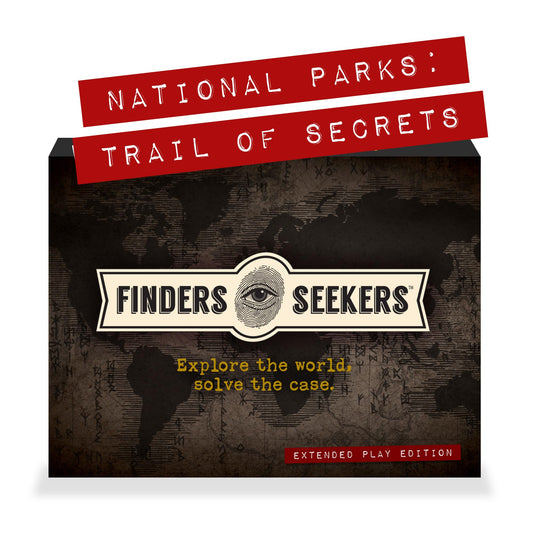 Finders Seekers National Parks Trail of Secrets box invites family game night exploration.