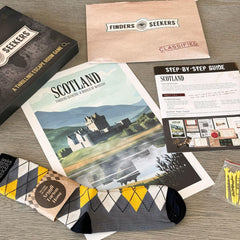 Finders Seekers Scotland souvenirs enhance authentic thematic immersion during family game night.