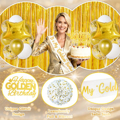FINDRICH Gold and White Paper Pompoms bring lush color to decor.