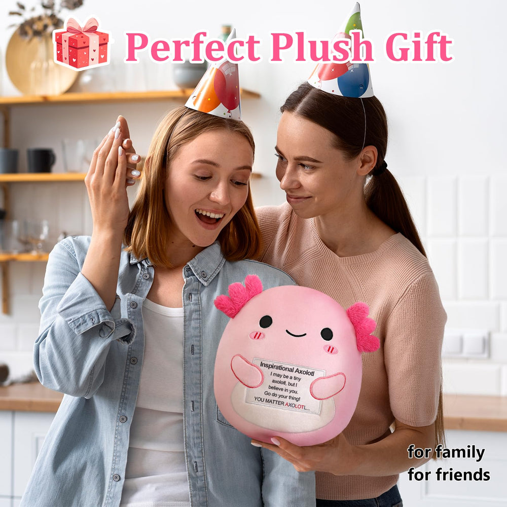 Axolotl plush with encouragement card from Finebee for a thoughtful gift moment