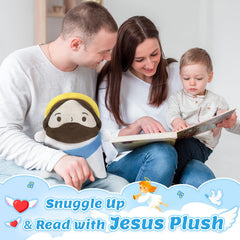 Finebee Jesus Plush hands-outstretched demonstrates welcoming, comforting presence.