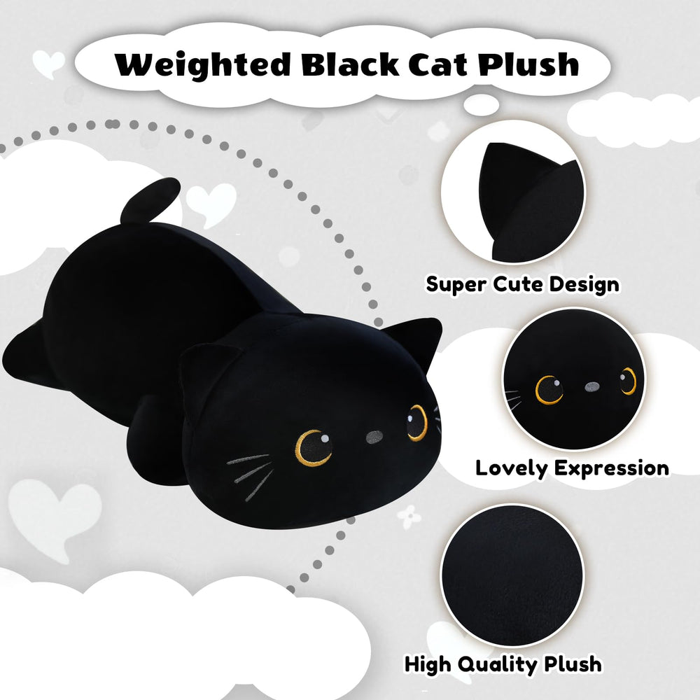 Finebee weighted black cat plush 25 cm compact size for desk decor