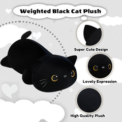 Finebee weighted black cat plush 25 cm compact size for desk decor
