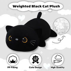 Finebee weighted black cat plush 35 cm cuddly medium size for play