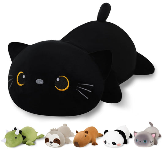 Finebee weighted black cat plush close-up of soft fabric for cozy touch