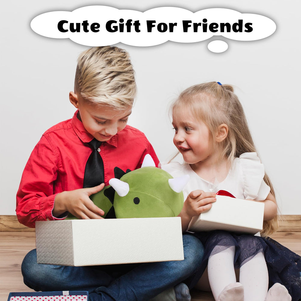 Finebee weighted dinosaur plush adds whimsy to living room decor.