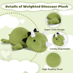 Finebee weighted dinosaur plush side view showing compact size for desk decor.