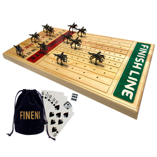 FINENI horse racing board game with metal horses on luxurious black finish