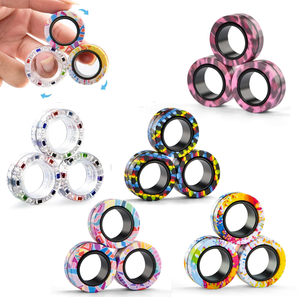 Finger Rock 15pcs magnetic rings collection for portable sensory play and focus.