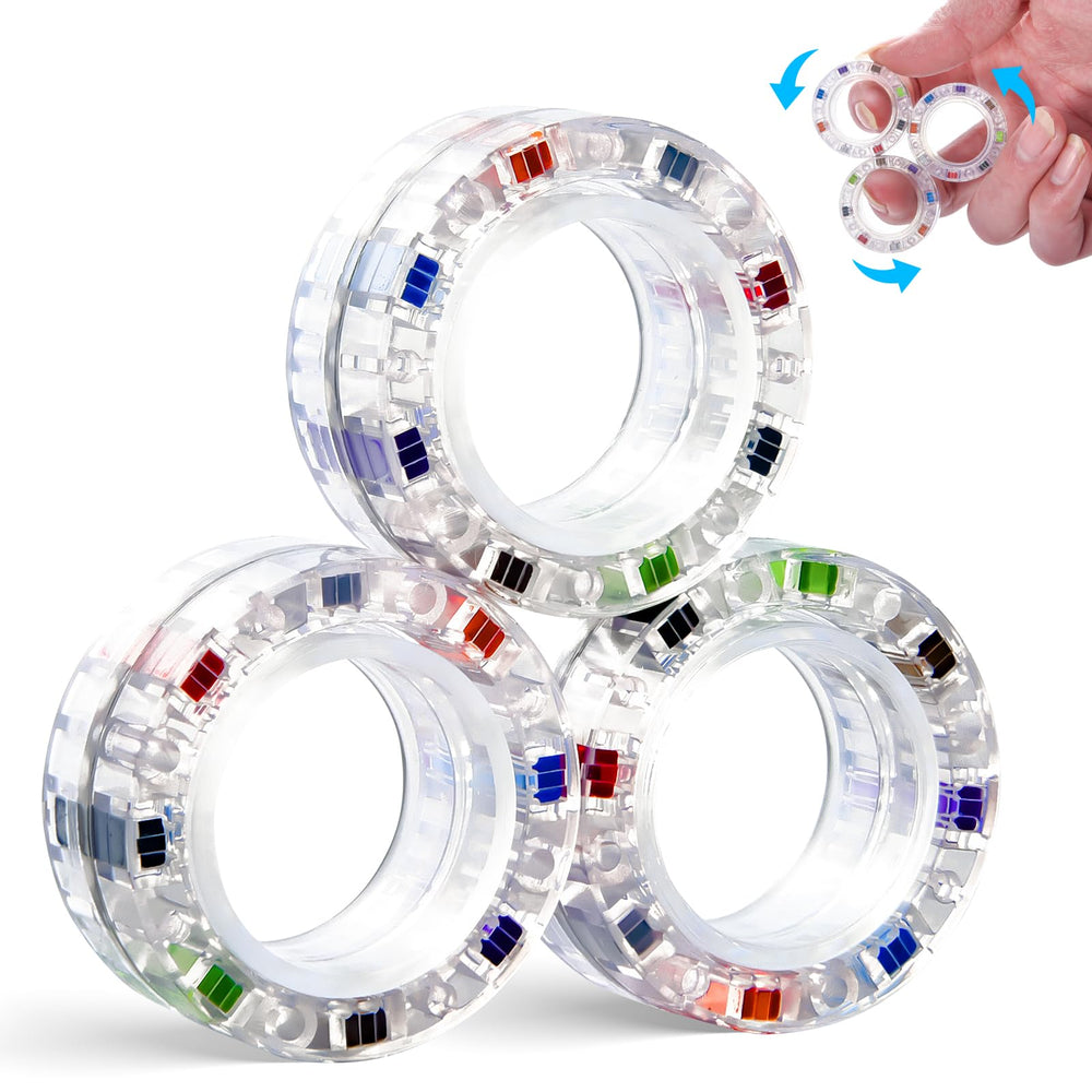 Finger Rock 3pcs magnetic fidget rings collection—colorful, portable anxiety relief on the go.