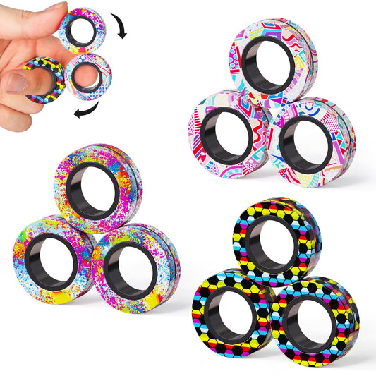 Finger Rock 9Pcs magnetic rings in a vibrant set, ideal for focus and stress relief when needed