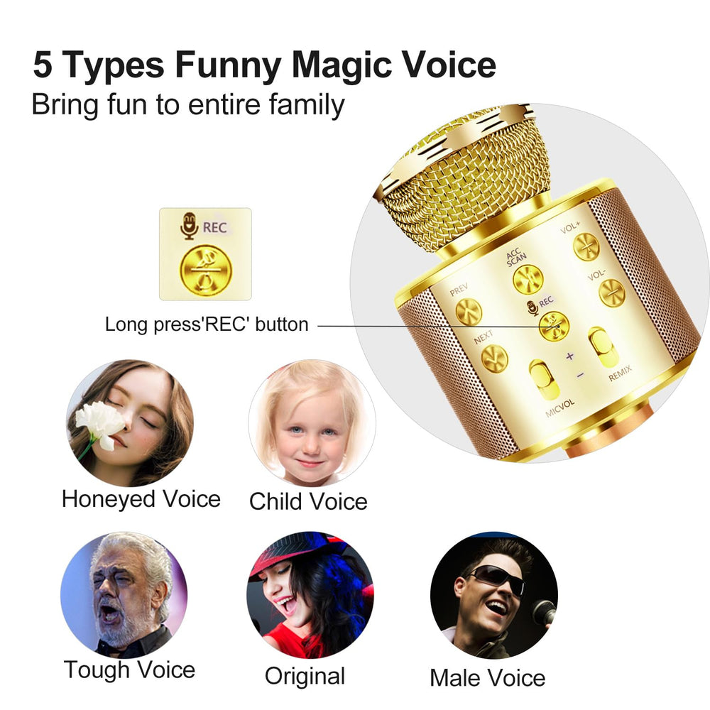 FINYIORE microphone with five magic voice effects for imaginative play.