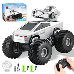 Fippy amphibious RC truck, front view, rugged ABS body for off-road adventures