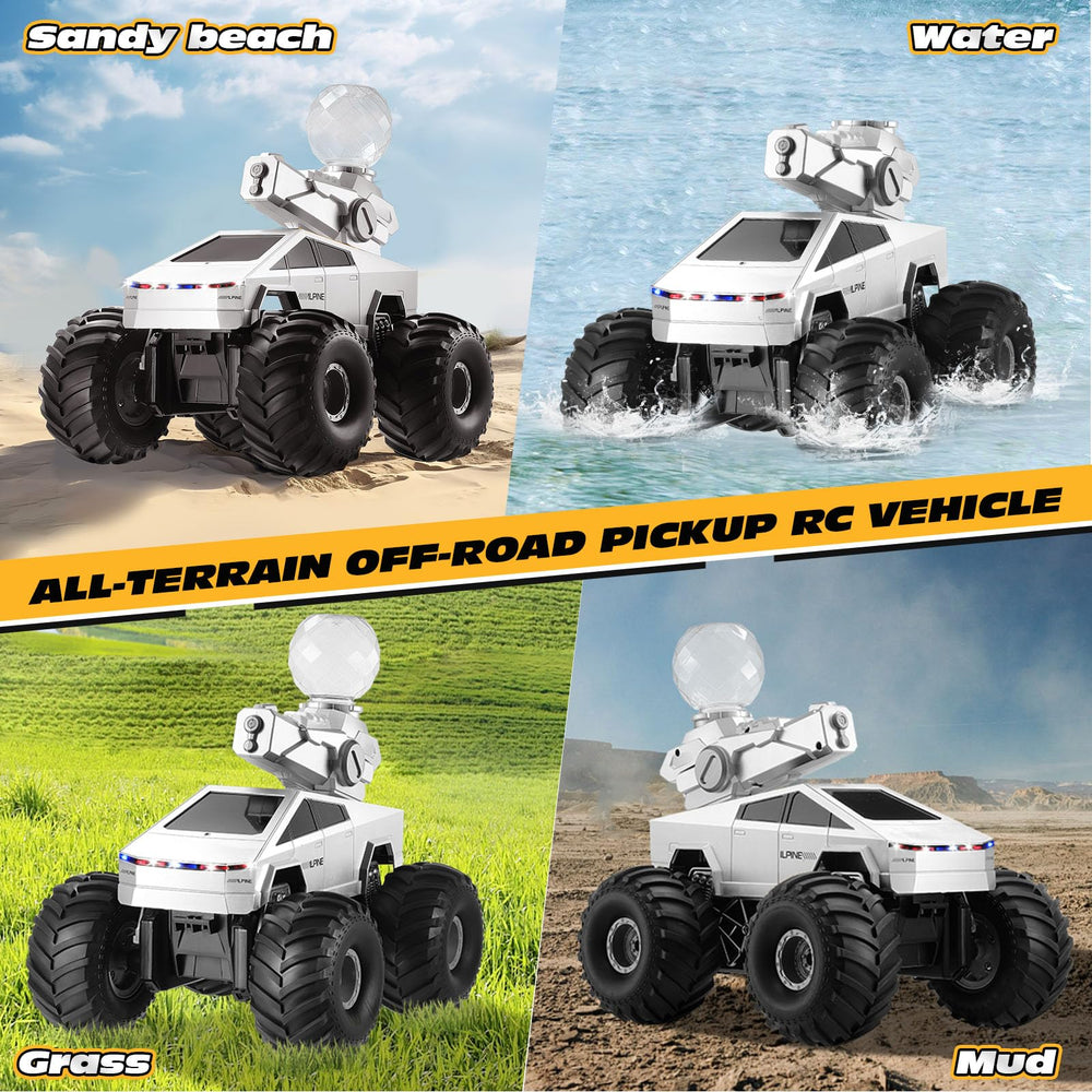Fippy RC truck with LED lights illuminated for evening play