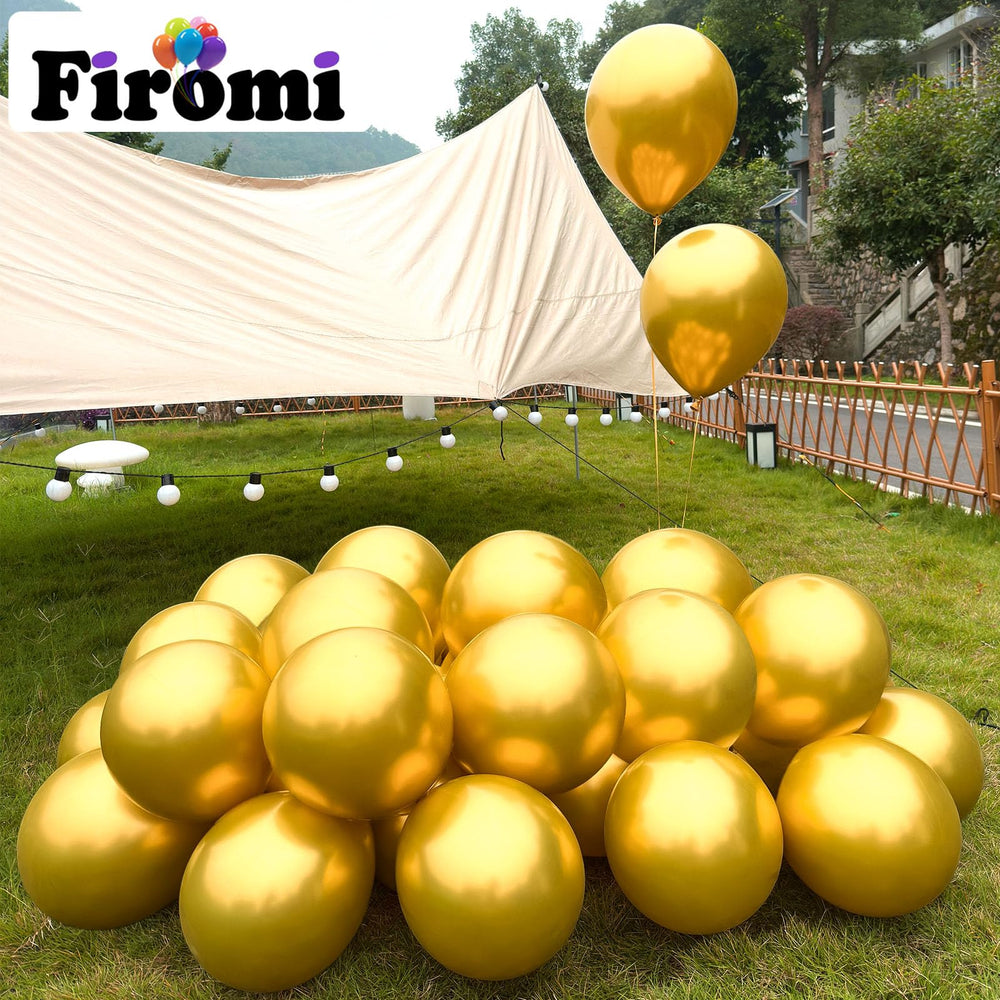 Firomi thickened latex gold balloon for helium or air inflation.