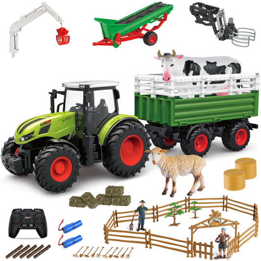 Fisca Kids RC tractor playset with trailer for imaginative farming play