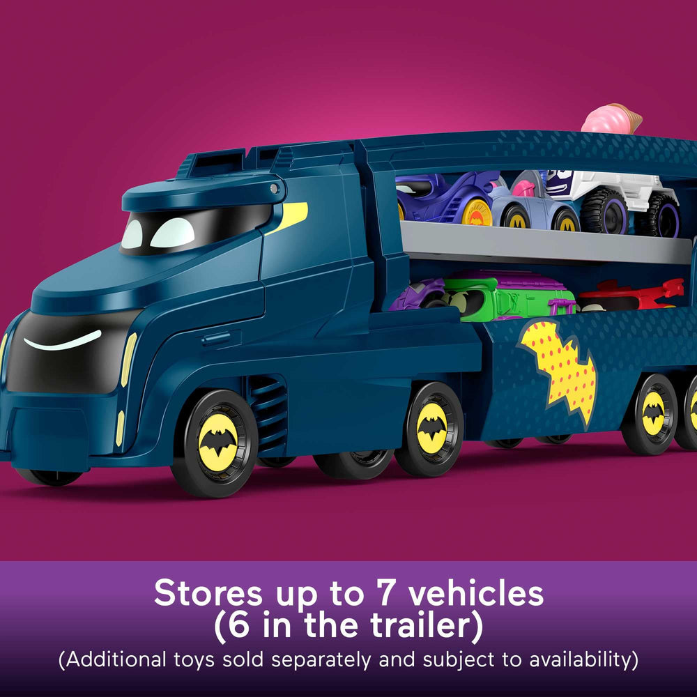Room for seven cars promotes organized pretend play.
