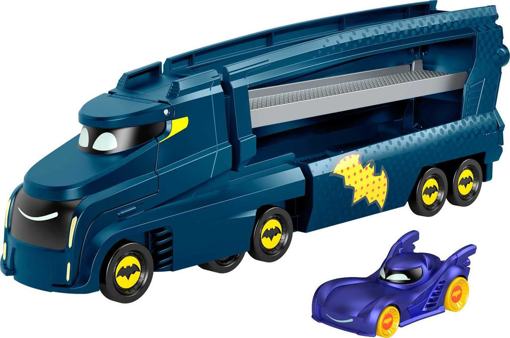 Fisher-Price Batwheels Bat-Big Rig side panel opens for quick loading.