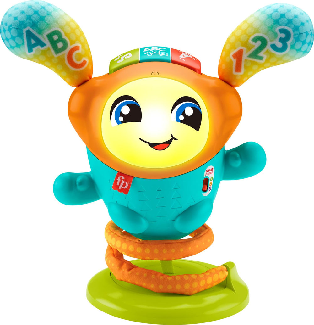 Fisher-Price DJ Bouncin’ Beats front view with colorful lights and bouncing action.