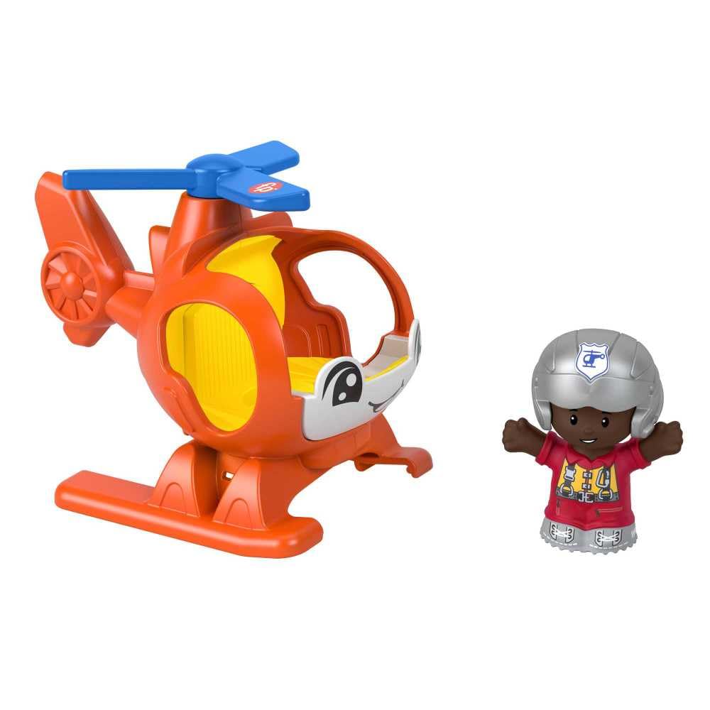 Fisher-Price Little People helicopter wheels roll for on-the-go adventures.