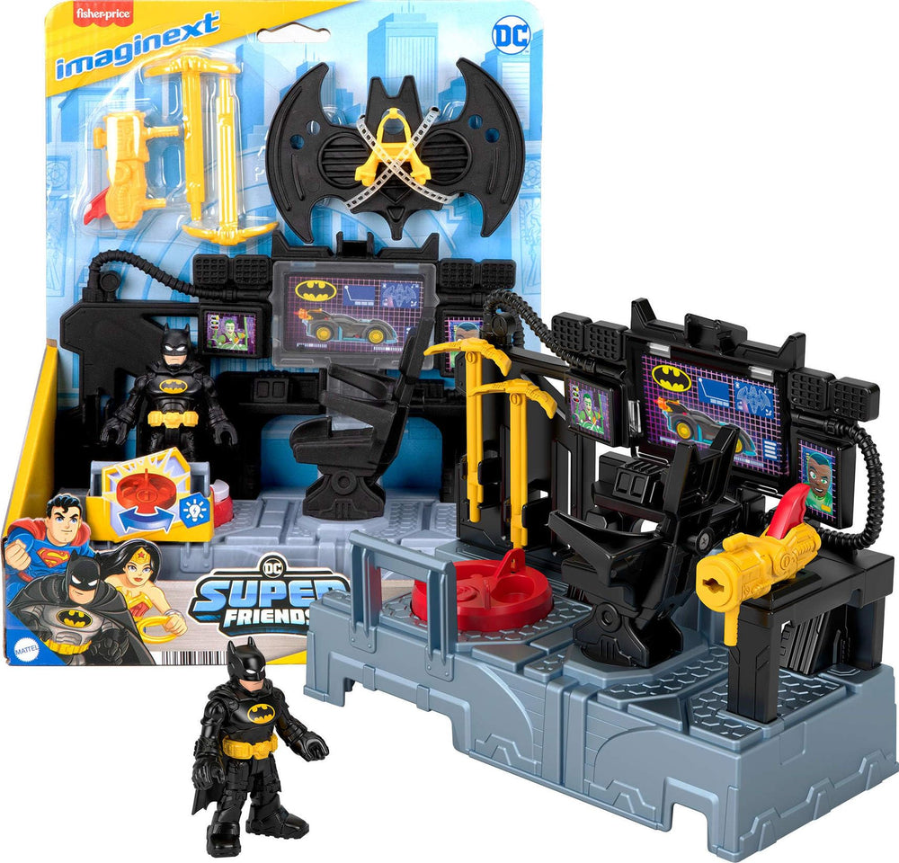 Fisher-Price Imaginext Bat Command Center lights up to energize a mission.