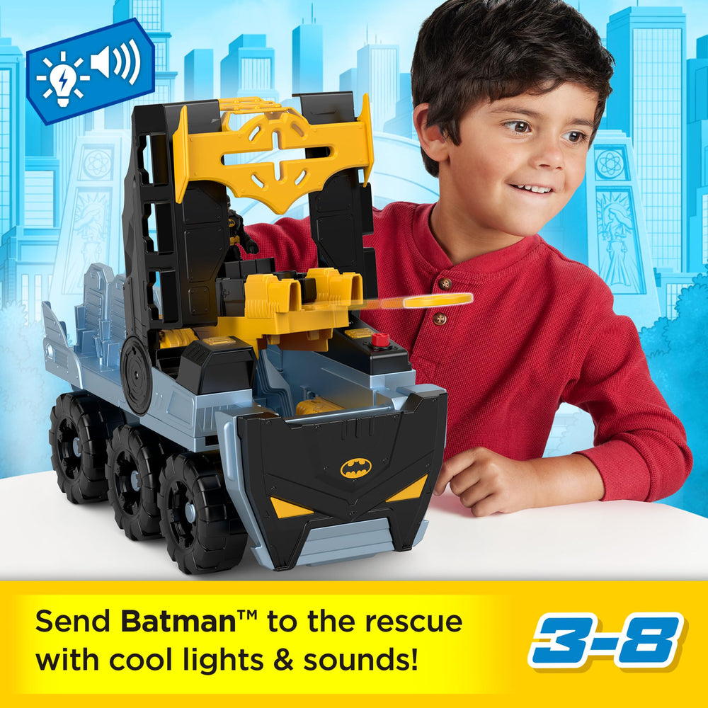 Fisher-Price Imaginext Batman Bat-Tank in battle mode with lights and sounds.