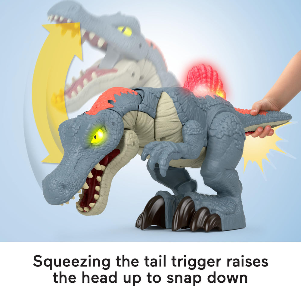 Spinosaurus with fins lights and glowing eyes to enhance playtime realism.