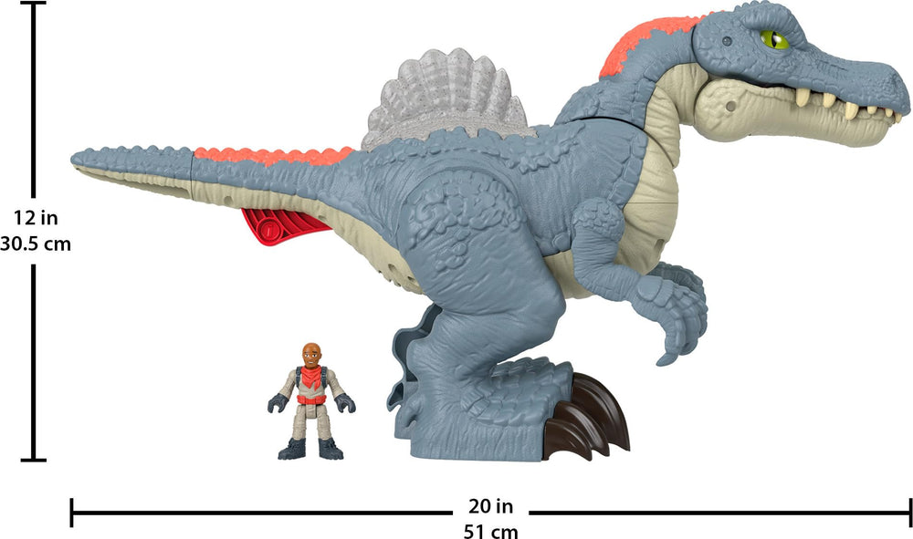 Mouth-opening feature of the Spinosaurus for exciting chomping moments in play.