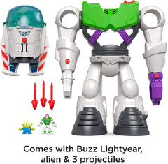 Space alien figure enhances imaginative pairings during storytelling.