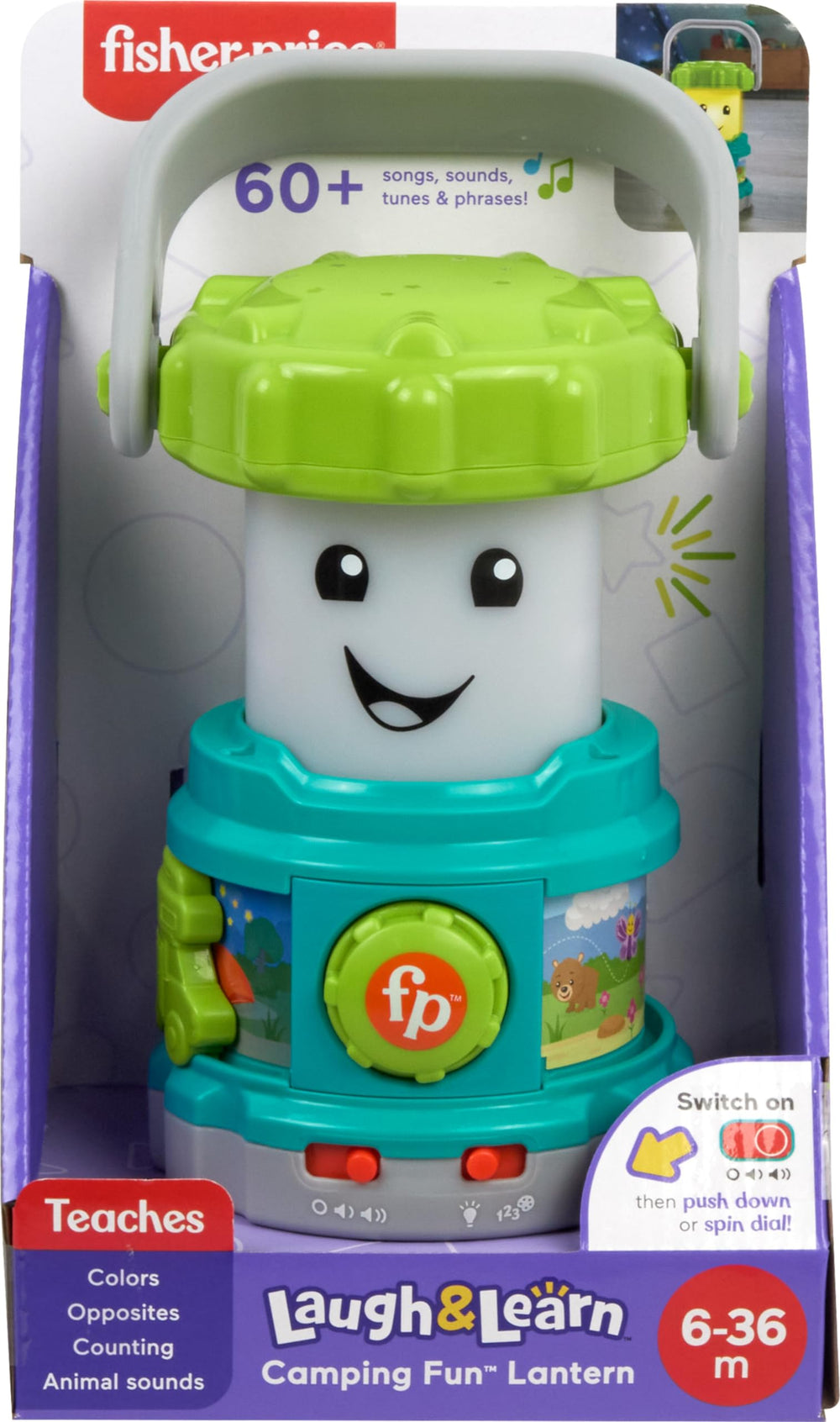 Fisher-Price Laugh & Learn Camping Fun Lantern promotes imaginative camping with animals and counting.