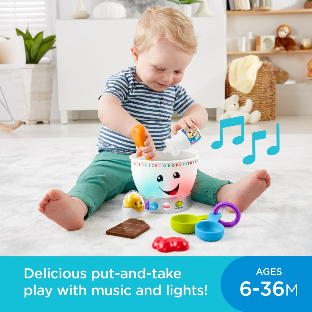 Fisher-Price Laugh & Learn Magic Color Mixing Bowl lights up during mixing, inviting exploration.