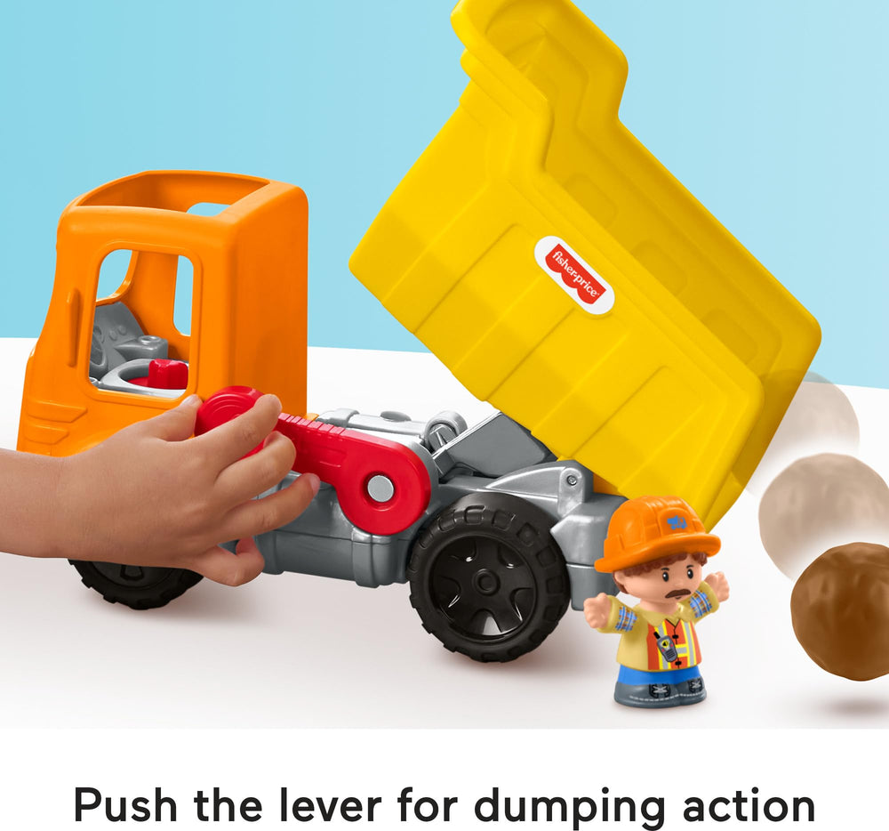 Fisher-Price Little People dump truck driver figure ready for role-play adventures.