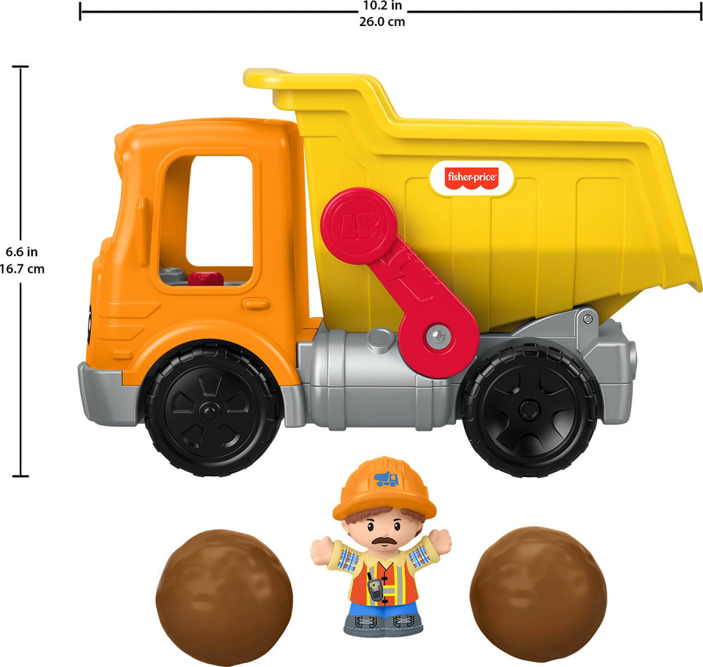 Fisher-Price Little People dump truck supporting toddler pretend play and motor skills.