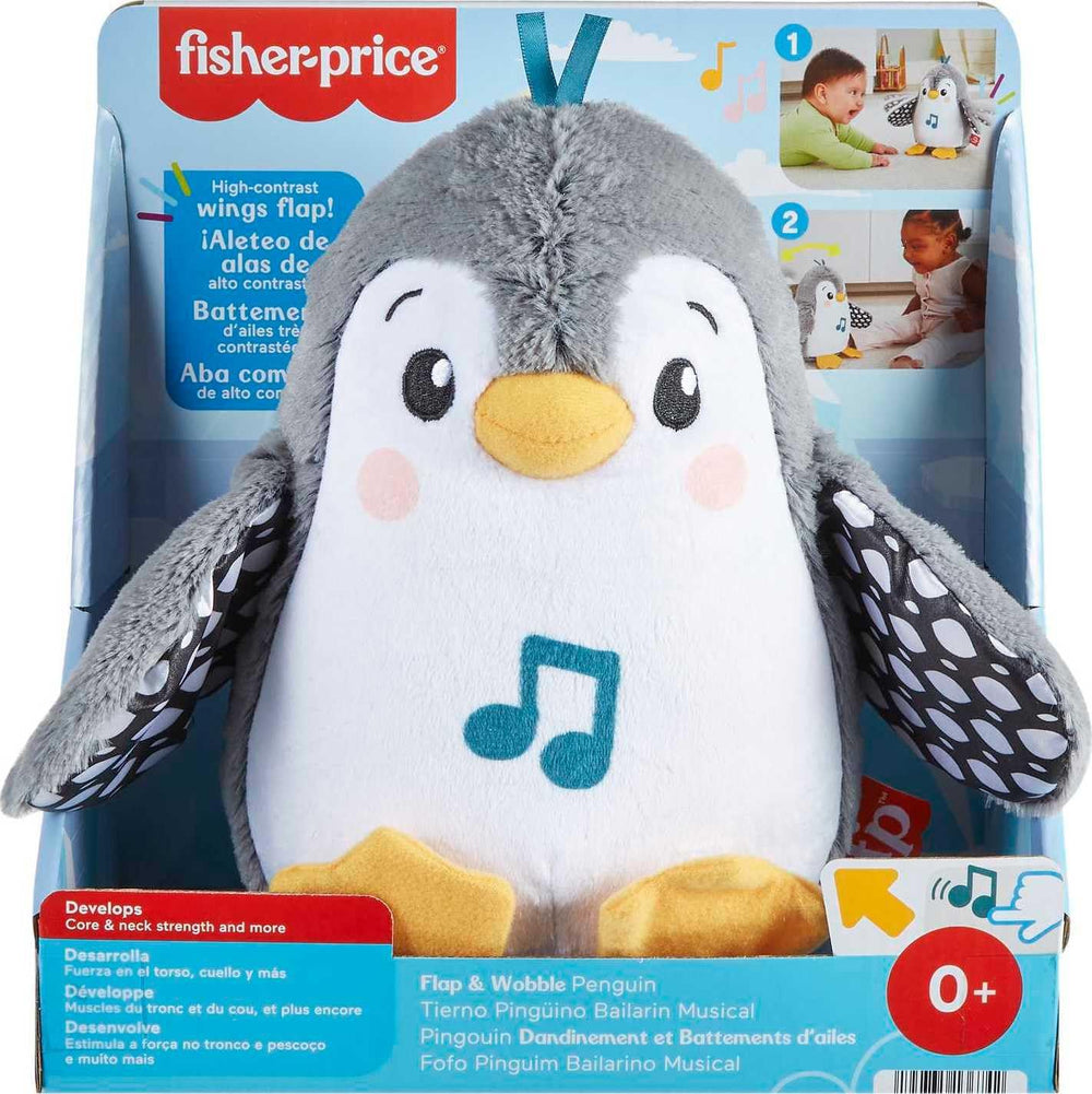 Penguin on wobble base encouraging sitting and bat-at play.