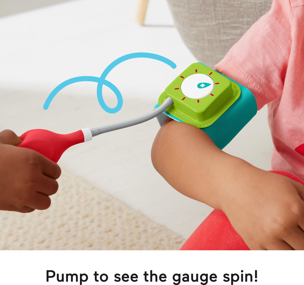 Fisher-Price blood pressure cuff with spinning gauge for pretend care.