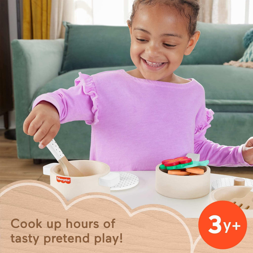Fisher-Price 19-piece set delivers a complete play kitchen kit for versatile pretend dining.