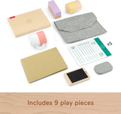 Fisher-Price Wood Pretend Office stapler invites organization and sorting play