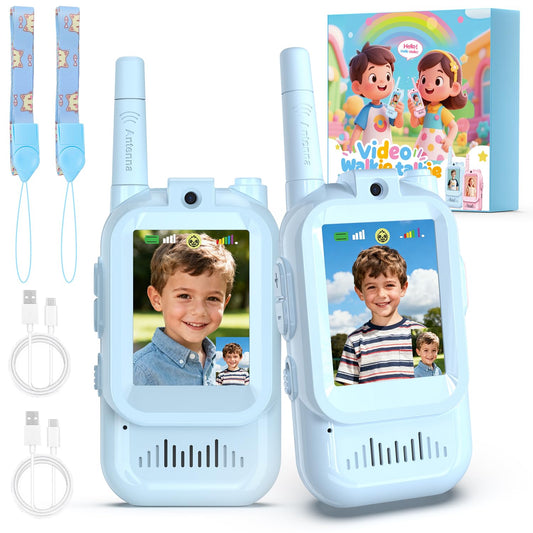 FISHOAKY video walkie talkie kids blue front view perfect for indoor play.